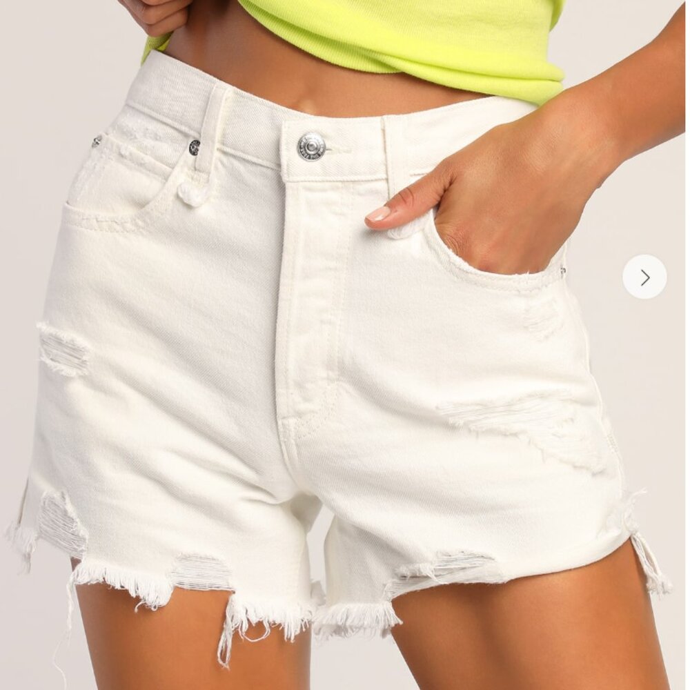 Free People Makai White Distressed High Rise Cutoff Denim Shorts